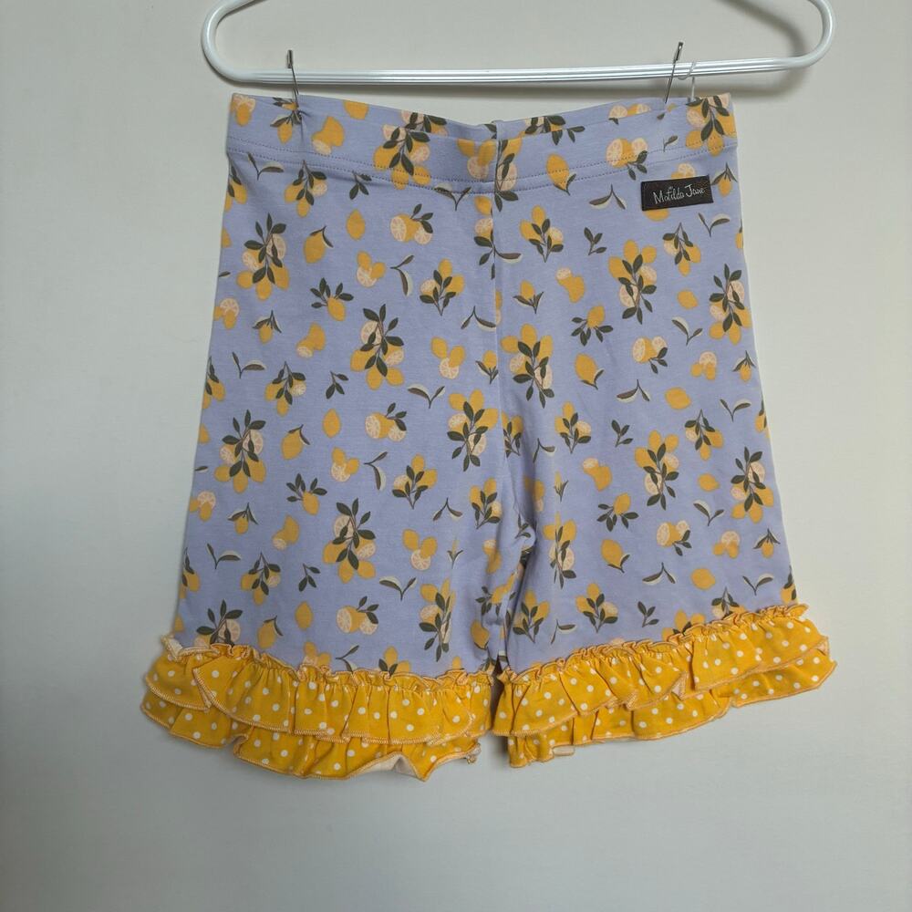 Matilda Jane Lemon Print Shorts Girls Size 10 NWT Ruffle Hem Blue Yellow